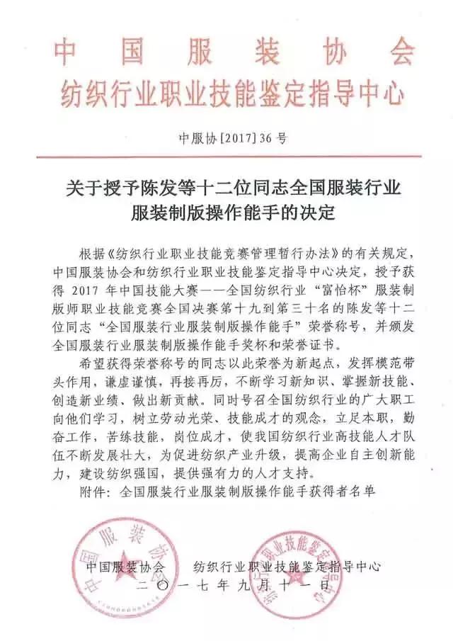 全國紡織行業(yè)“富怡杯”服裝制版師職業(yè)技能競賽獲獎名單揭曉!