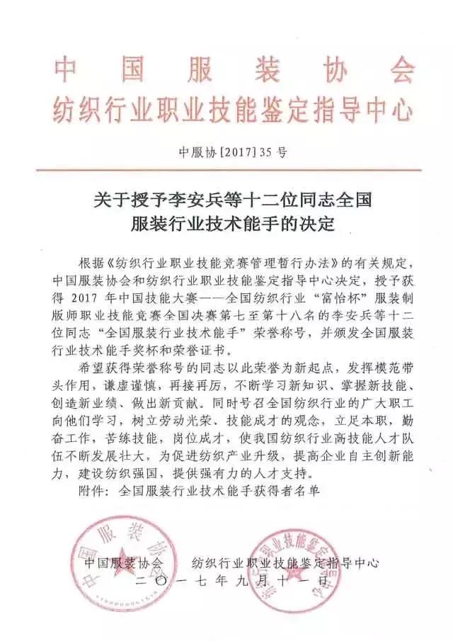 全國紡織行業(yè)“富怡杯”服裝制版師職業(yè)技能競賽獲獎名單揭曉!